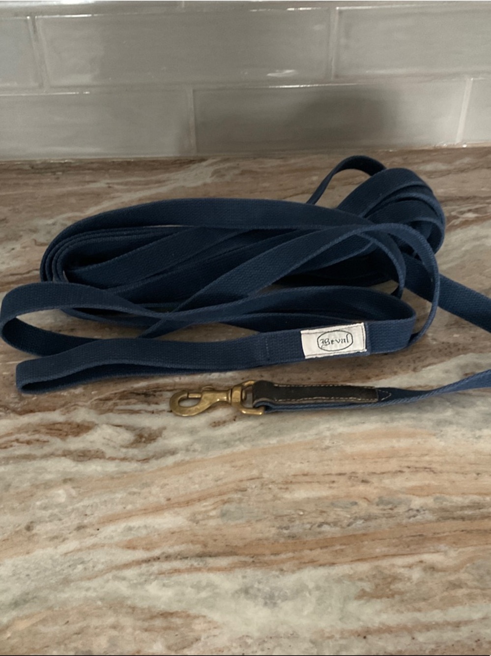 Beval navy blue lunge line with Brass Hardware